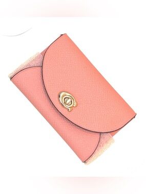 Coach Pink Crossgrain Leather Turnlock Card Case